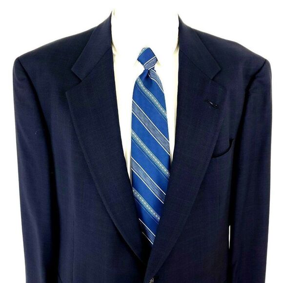 Hart Schaffner Marx Gold Trumpeter‎ Wool 2 Button Blazer 44L Blue Plaid - Picture 1 of 10